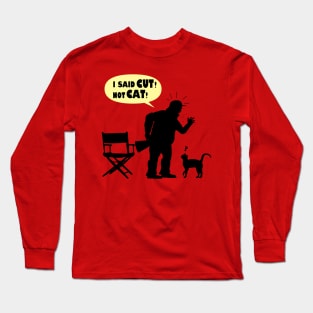 Funny Director Cat Silhouette Puns Gift For Cat Lovers Long Sleeve T-Shirt